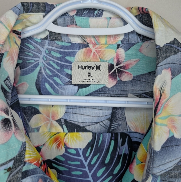 NWT XL Men's Hurley Diffused Blue Hawaiian Tropical Cabana Shirt - Picture 4 of 12